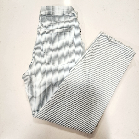 Old Navy Extra High Rise Jeans Women's 4 Sky Hi Straight Blue Striped Button Fly - Picture 5 of 16